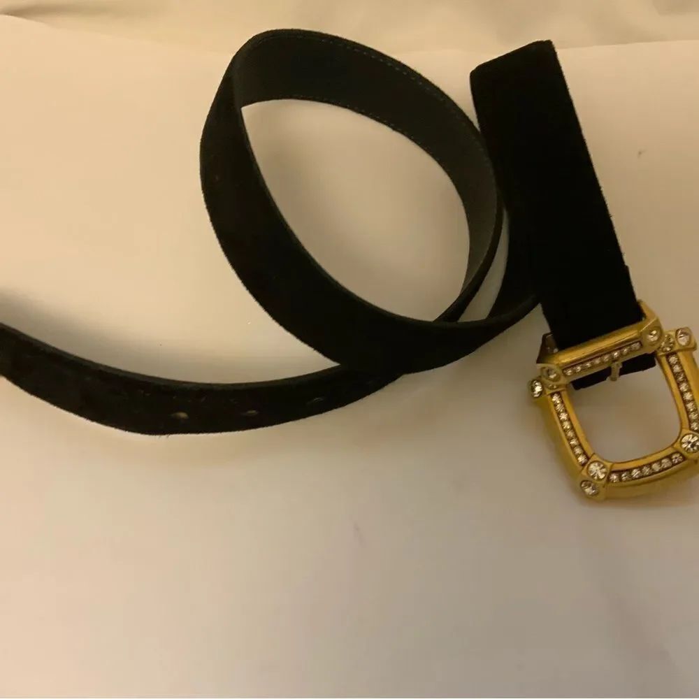 Avignon Vintage Black suede Leather Gold buckle Belt Size L